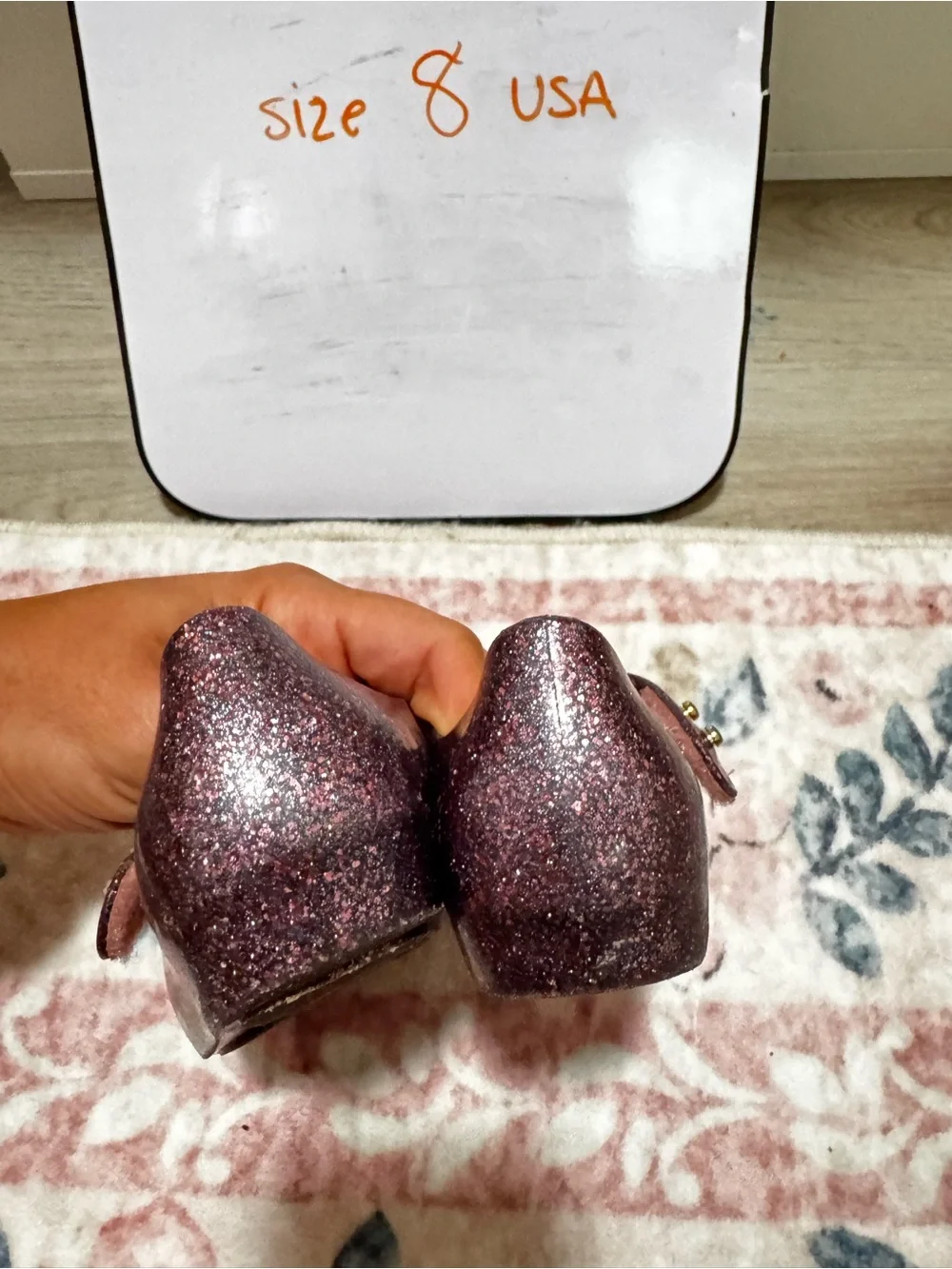 Mini Melissa Glitter Mary Janes in Burgundy with Pink Bows